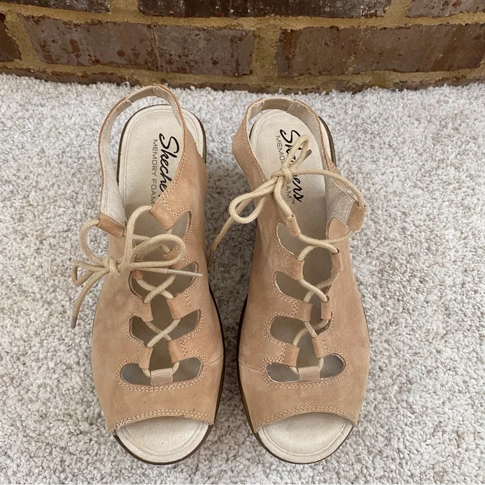Skechers Lace Up Suede Leather Wedge Sandals